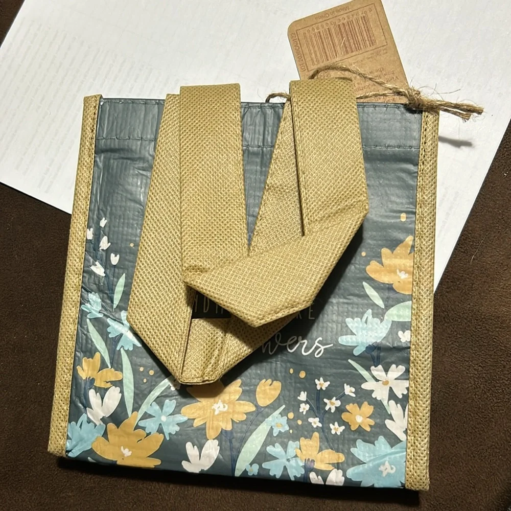 🩶5/$30 Karma Floral & Butterfly Blue & Yellow Small Reusable Gift Tote Bag NEW